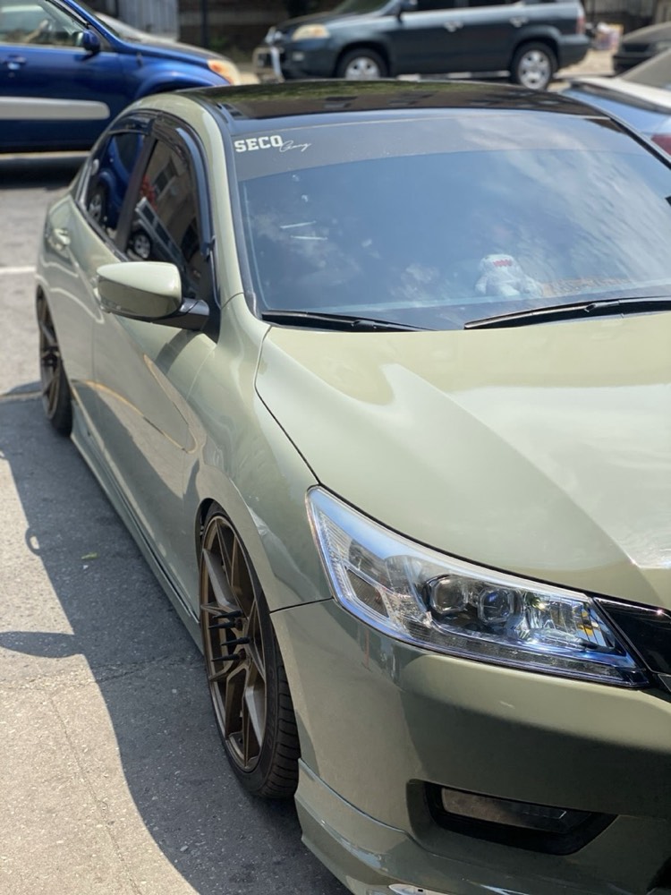 Honda Accord in army green wrap with bronze wheels